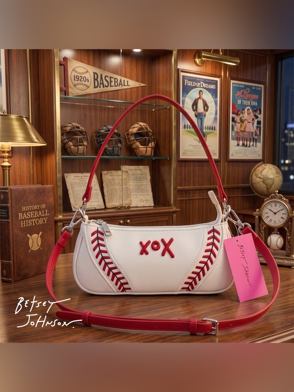 2026 Betsey Johnson "Home Run" Kitsch Baseball Shoulder Purse Bag NWT Y2K